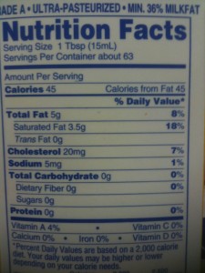 Hiland Heavy Cream Nutrition Facts