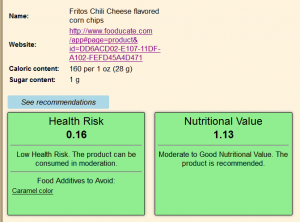 Dye Diet result for Fritos corn chips