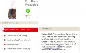 Fooducate: Fun Pops result and ingredients