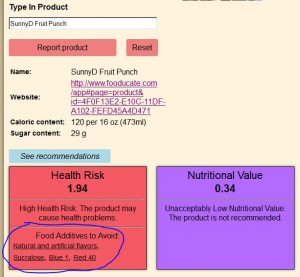 Dye Diet Calculator: Result for SunnyD