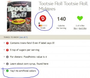 Fooducate result for Tootsie Roll