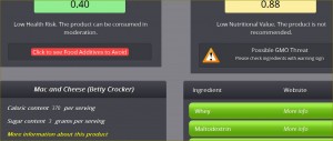 Dye Diet results for Mac and Cheese of Betty Crocker