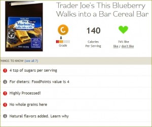 Fooducate results for Trader Joe's blueberry bar