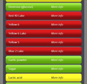 Dye Diet Calculator shows bad ingredients in Doritos